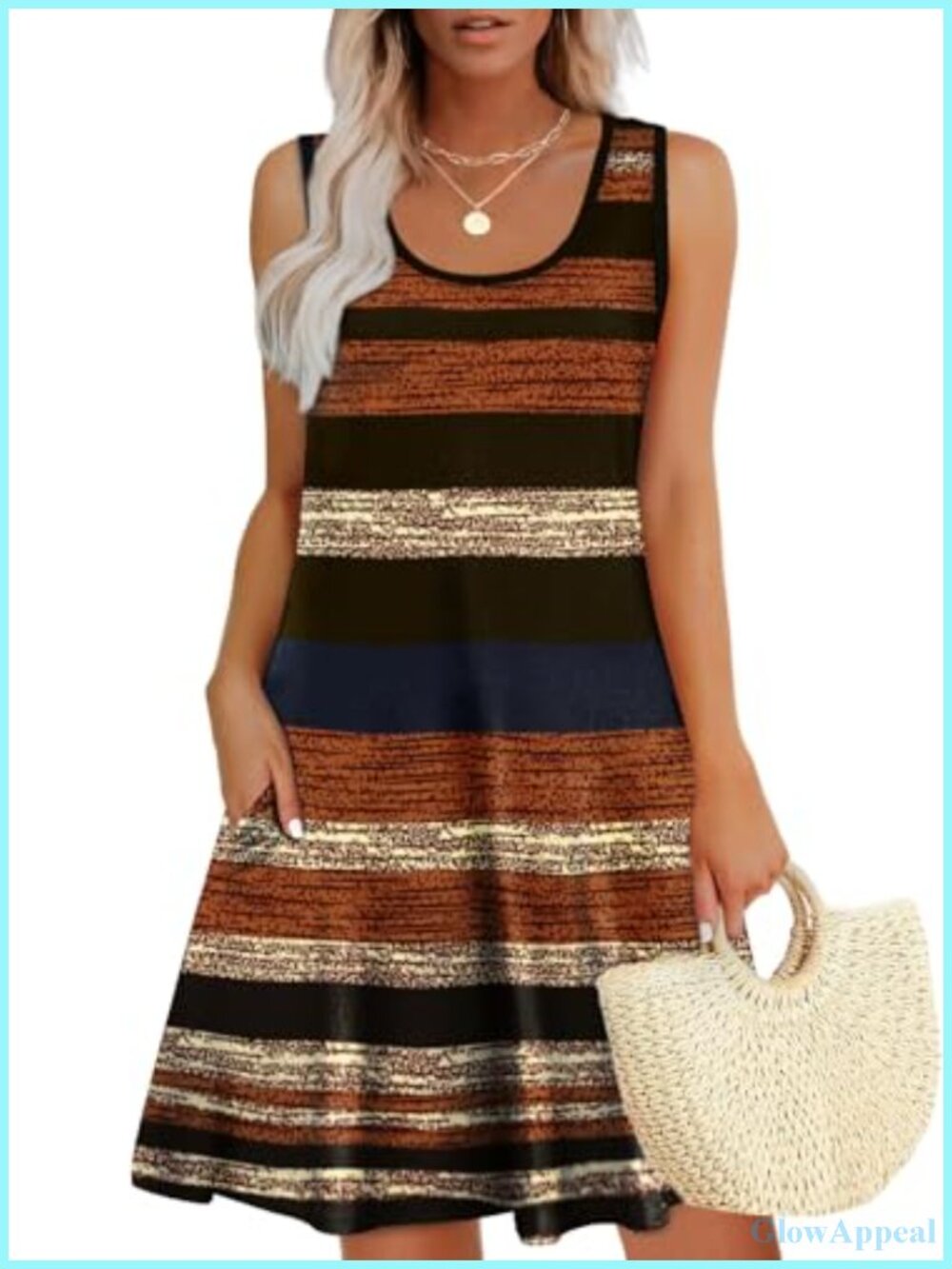 Loose Fit Sleeveless Sundress with Pockets U Neck Casual